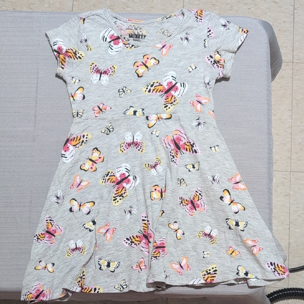 Monkey Bars Grey Butterfly Print  Flutter Sleeve A-Line Sundress 2/3